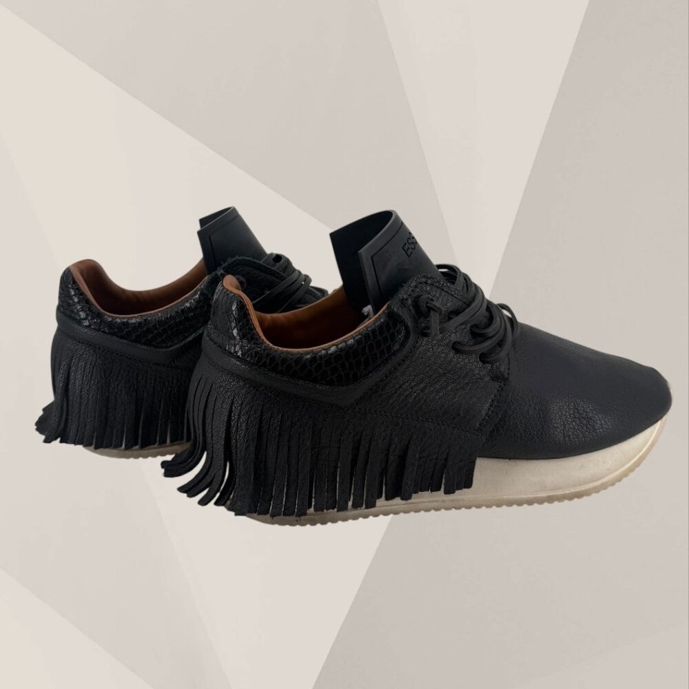Esseutesse Black‎ Leather Fringe Sneakers Italian Designer